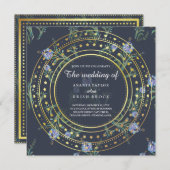 Blauer und goldene Blüte, Einladung zur Hochzeit (Vorne/Hinten)