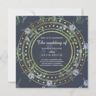 Blauer und goldene Blüte, Einladung zur Hochzeit