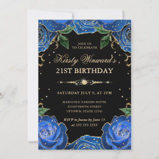 Blauer und goldene Rose am 21. Geburtstag Einladung