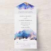 Blauer und goldene Wasserfarbe - alles in einer Ho All In One Einladung (Innen Boden)