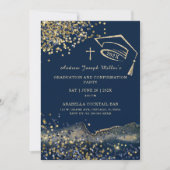 Blauer und goldener Abschluss und Bestätigungsvorl Einladung (Vorderseite)