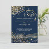 Blauer und goldener Abschluss und Bestätigungsvorl Einladung (Stehend Vorderseite)