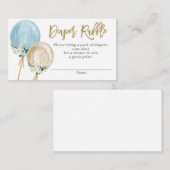 Blauer und goldener Ballon Babydusche Windeln Wind Begleitkarte (Vorne/Hinten)