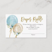 Blauer und goldener Ballon Babydusche Windeln Wind Begleitkarte (Vorderseite)