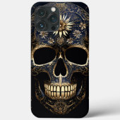Blauer und goldener Blume Skull Case-Mate iPhone Hülle (Rückseite)