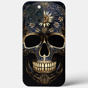 Blauer und goldener Blume Skull Case-Mate iPhone Hülle