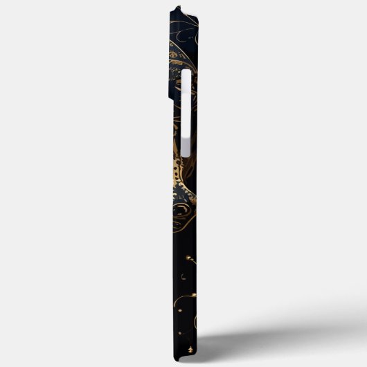 Blauer und goldener Blume Skull Case-Mate iPhone Hülle (Rückseite / Links)