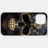 Blauer und goldener Blume Skull Case-Mate iPhone Hülle (Rückseite (Horizontal))