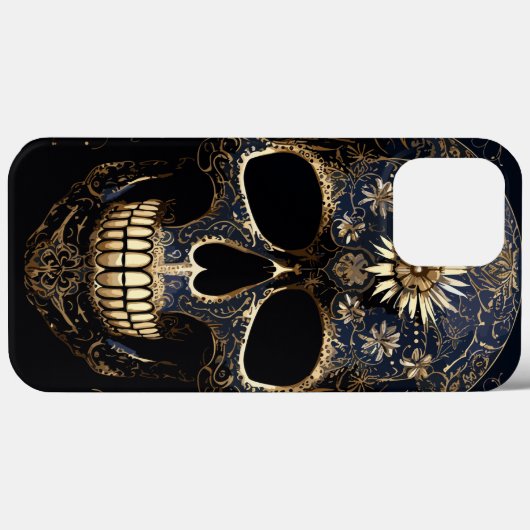 Blauer und goldener Blume Skull Case-Mate iPhone Hülle (Rückseite (Horizontal))
