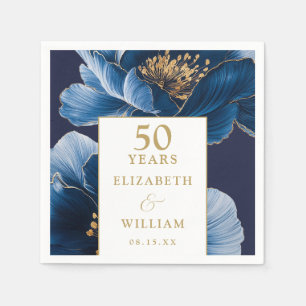 Blauer und goldener Blumen Elegant 50 Jahre alt Serviette