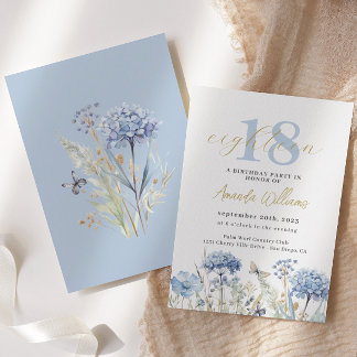 Blauer und goldener botanischer 18. Geburtstag Ein Einladung