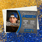 Blauer und goldener Chalkboard Abschluss Einladung