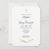 Blauer und goldener Eleganter Taufe Religiöse Vera Einladung (Vorderseite)