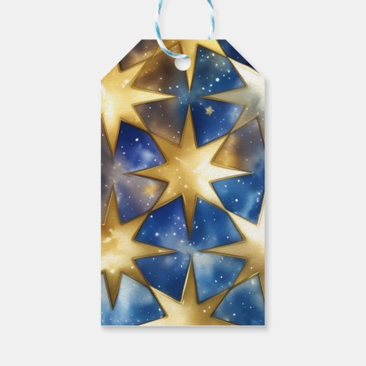 Blauer und goldener Engel, Sterne, Himmelskörper, Geschenkanhänger (Rückseite)