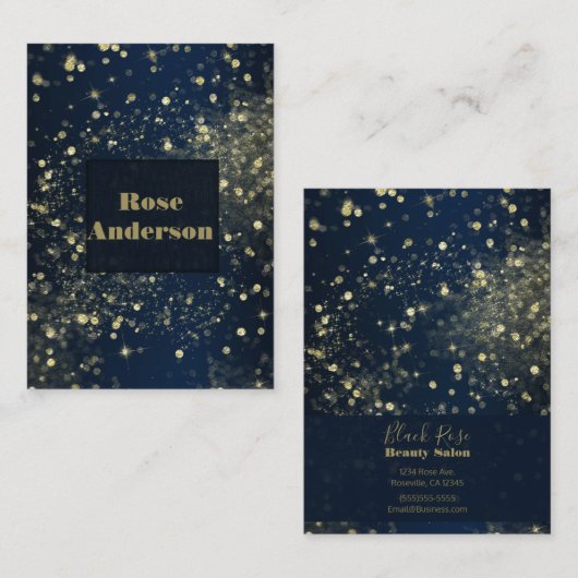 Blauer und goldener Funkellichter Glam Sparkle Gli Visitenkarte (Vorne/Hinten)