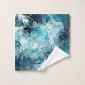 Blauer und goldener glänzender Marmor Badhandtuch Set (Waschlappen)