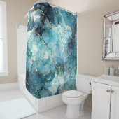 Blauer und goldener glänzender Marmor Duschvorhang (Beispiel)