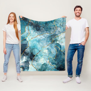 Blauer und goldener glänzender Marmor Fleecedecke