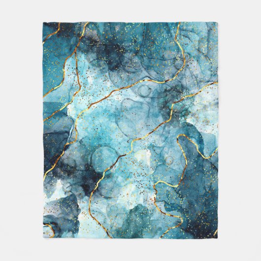 Blauer und goldener glänzender Marmor Fleecedecke (Vorderseite)