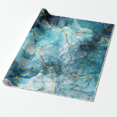 Blauer und goldener glänzender Marmor Geschenkpapier (Ungerollt)