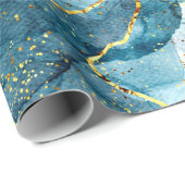 Blauer und goldener glänzender Marmor Geschenkpapier (Rolleneckpunkt)