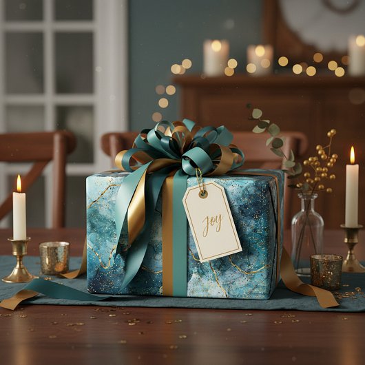 Blauer und goldener glänzender Marmor Geschenkpapier