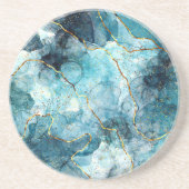 Blauer und goldener glänzender Marmor Getränkeuntersetzer (Vorne)