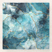 Blauer und goldener glänzender Marmor Glasuntersetzer (Vorderseite)