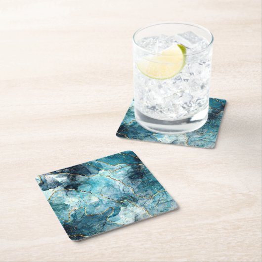 Blauer und goldener glänzender Marmor Rechteckiger Pappuntersetzer (Vor Ort)