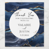 Blauer und goldener Glitzer - Danke für das Weinet Weinetikett (Einzelnes Label)