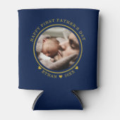 Blauer und goldener Glückwunsch Erster Vatertag Fo Dosenkühler (Vorderseite)