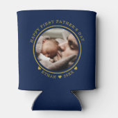 Blauer und goldener Glückwunsch Erster Vatertag Fo Dosenkühler (Rückseite)