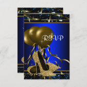 Blauer und goldener High Heel UAWG RSVP Karte (Vorne/Hinten)