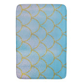 Blauer und goldener Iridescent Shimmer Meerjungfra Badematte (Vorderseite Vertikal)