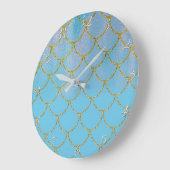 Blauer und goldener Iridescent Shimmer Meerjungfra Große Wanduhr (Winkel)