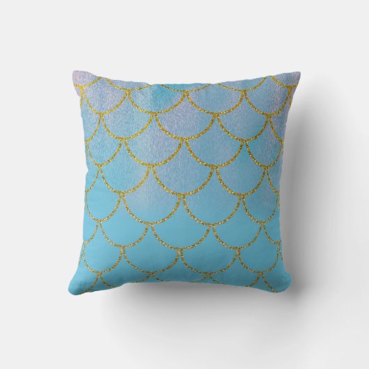Blauer und goldener Iridescent Shimmer Meerjungfra Kissen (Rückseite)