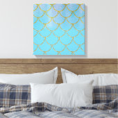 Blauer und goldener Iridescent Shimmer Meerjungfra Leinwanddruck (Insitu (Schlafzimmer))