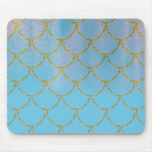 Blauer und goldener Iridescent Shimmer Meerjungfra Mousepad (Vorne)
