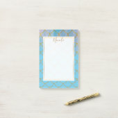 Blauer und goldener Iridescent Shimmer Meerjungfra Post-it Klebezettel (Auf Schreibtisch)