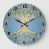 Blauer und goldener Knotenbaum Große Wanduhr (Vorderseite)
