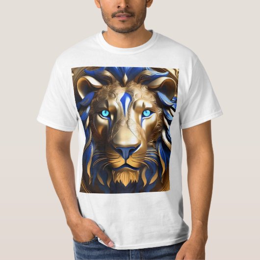 Blauer und goldener Löwenkopf, T-Shirt (Vorderseite)