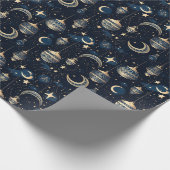Blauer und goldener Mond und Laternen Geschenkpapier (Ecke)