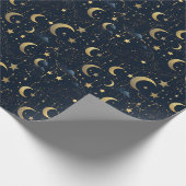 Blauer und goldener Mond und Sterne Geschenkpapier (Ecke)