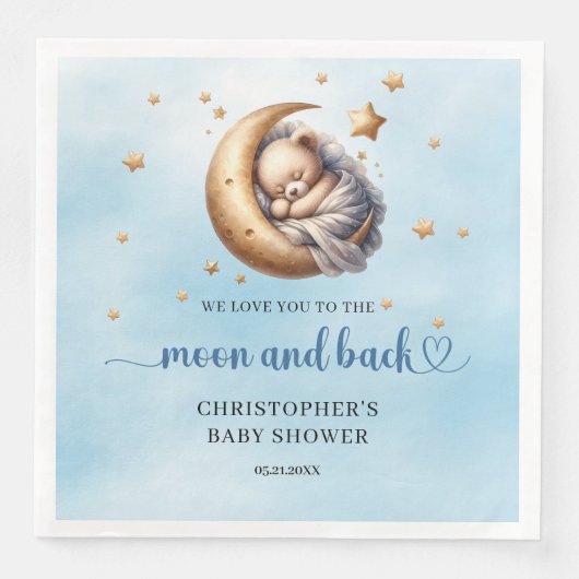 Blauer und goldener Mond und Teddybär Serviette (Vorderseite)