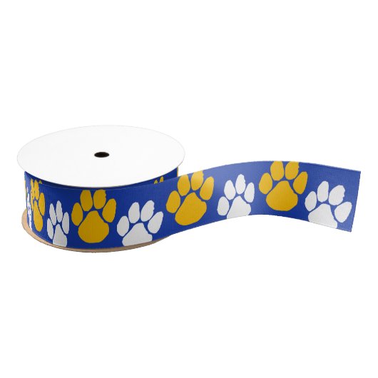 Blauer und goldener Pawprint Ripsband (Spule)