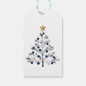 Blauer und goldener Personalisierter Weihnachtsbau Geschenkanhänger (Rückseite)