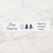 Blauer und goldener Personalisierter Weihnachtsbau Wasserflaschenetikett (Einzelnes Label)