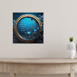 Blauer und goldener Rahmen Bibelverse schimmern Poster