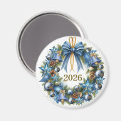 Blauer und goldener Weihnachtskranz anpassbar Magnet (Vorderseite/Rückseite)
