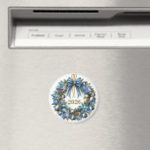 Blauer und goldener Weihnachtskranz anpassbar Magnet (In Situ (Geschirrspüler))